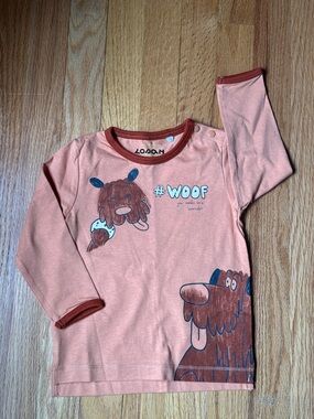 Peach Long-Sleeve Kids Top with Dog Graphic
